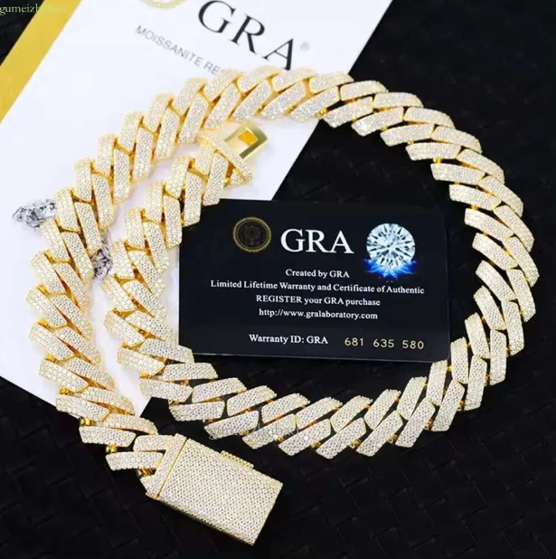 Fashion Design Solid Sier Gra Moissanite 18mm Wide Iced Out Pendant Necklace Cuban k Chain for Rapper