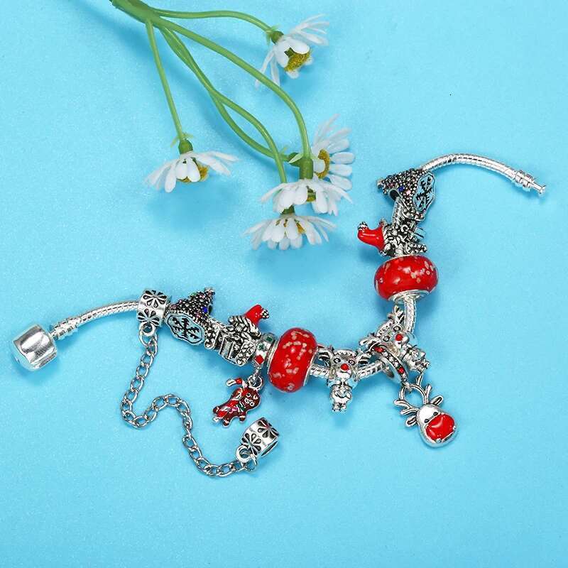 Silver Color High-Quality Christmas Styles Charm Bracelet For Women Kids With DIY Elk Beads Bracelets Jewelry Gift Dropshipping