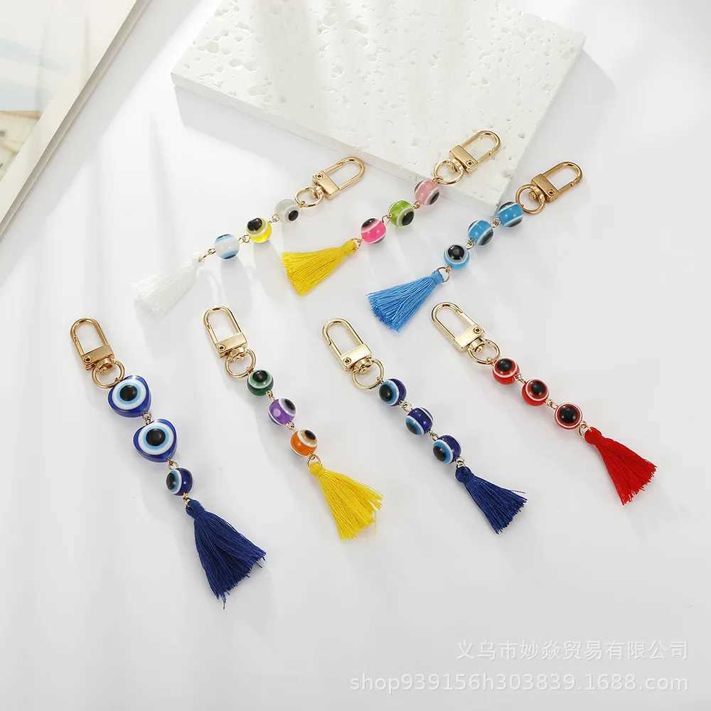 Fashion Blue Devils Eye Keychain Lucky Talisman Tassel Keyring Package Pendant Womens Car Keyring Keyholder GiftXJ250319