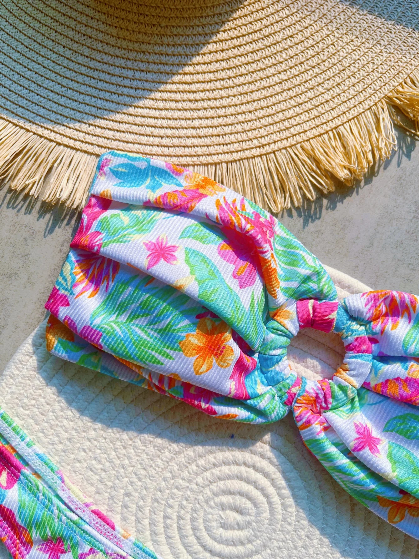 Factory printed Bandeau long leg cut bikini womens swimsuit twopiece set bathroom 250319