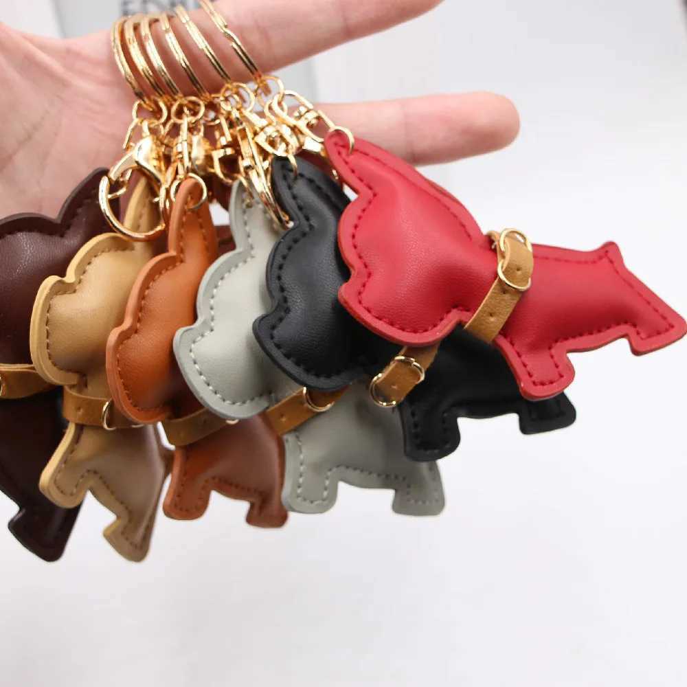 Fashion filled PU synthetic leather battle dog pet keychain bag charm pendant dog leather puppy keychainXJ250319