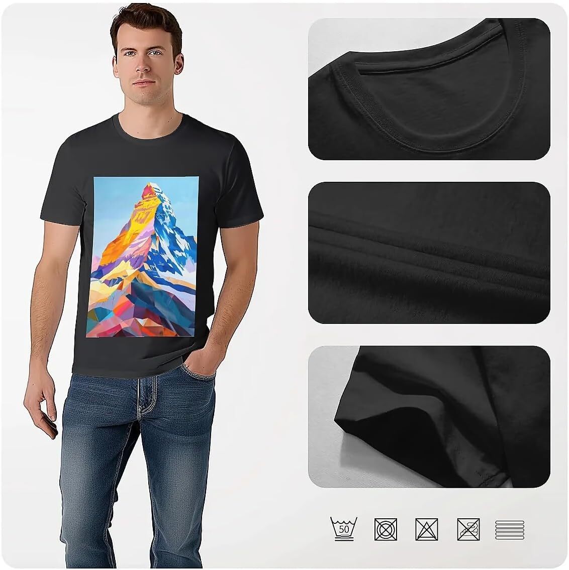 T shirt for Mens Mens Novelty T-Shirts Mountain Landscape Graphic 2D Print Summer Short Sleeve Graphic Tee Casual Tops Clothes Short sleeve
