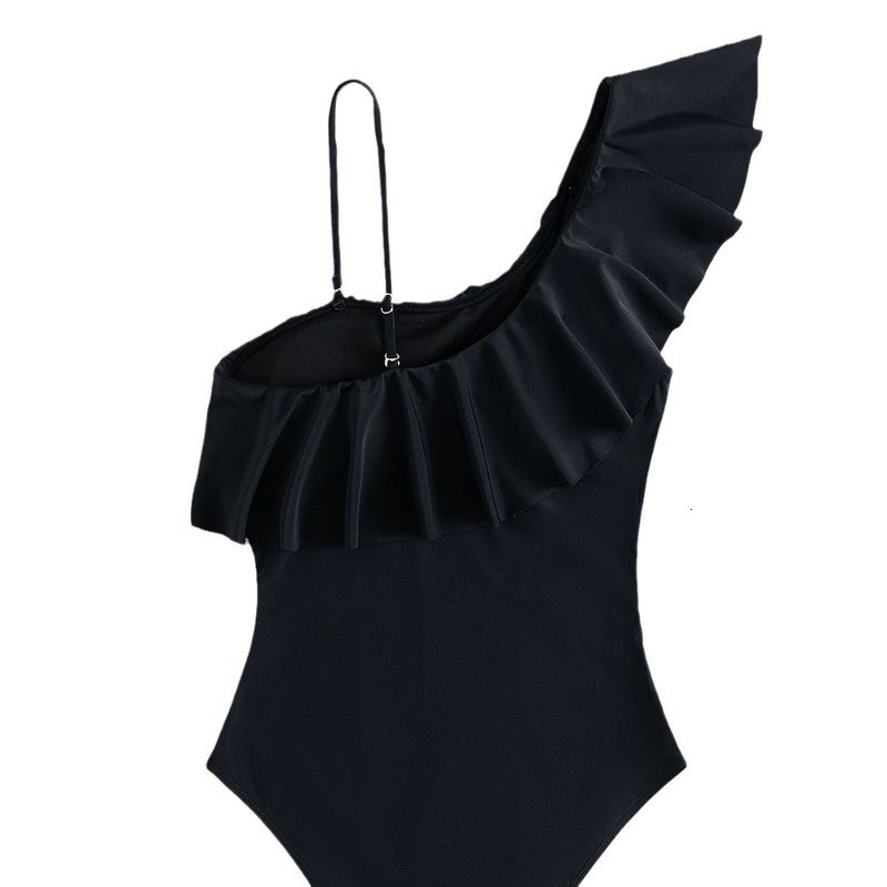 2025 New Multi Color Wood Ear Edge Shoulder Mesh Hollow Sexy One Piece Swimsuit Female European And American Foreign Trade Bikini