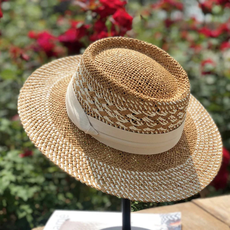 bohemian flat brim hat hand woven straw hat ladies summer vacation travel sun hat 250320