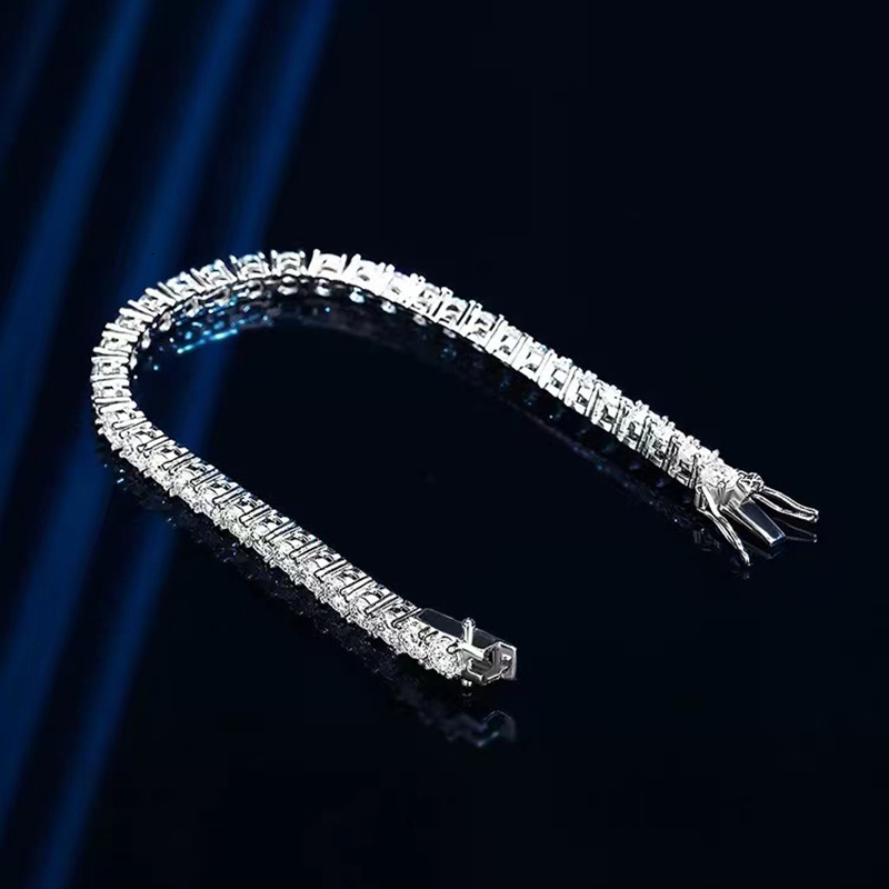 Rock 4mm Moissanite Tennis Bracelets 925 Silver D VVS Round Moissanite Diamond Link Chain Bracelet Plated White Gold Pass Tester