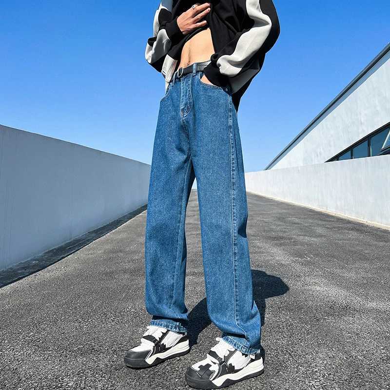 New Mens Denim Wide-leg Pants Korean Style Straight Loose Jeans Street Hip-hop Daily Casual Student Trousers Black Gray BlueT250319