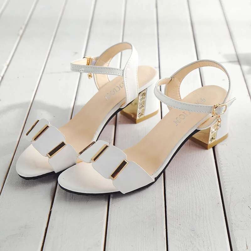 Wedge Heels Open Toe Women Chunky Heels Shoes Casual Women S Sandals Black White Female Fashion Metal Decoration Womens Sandal