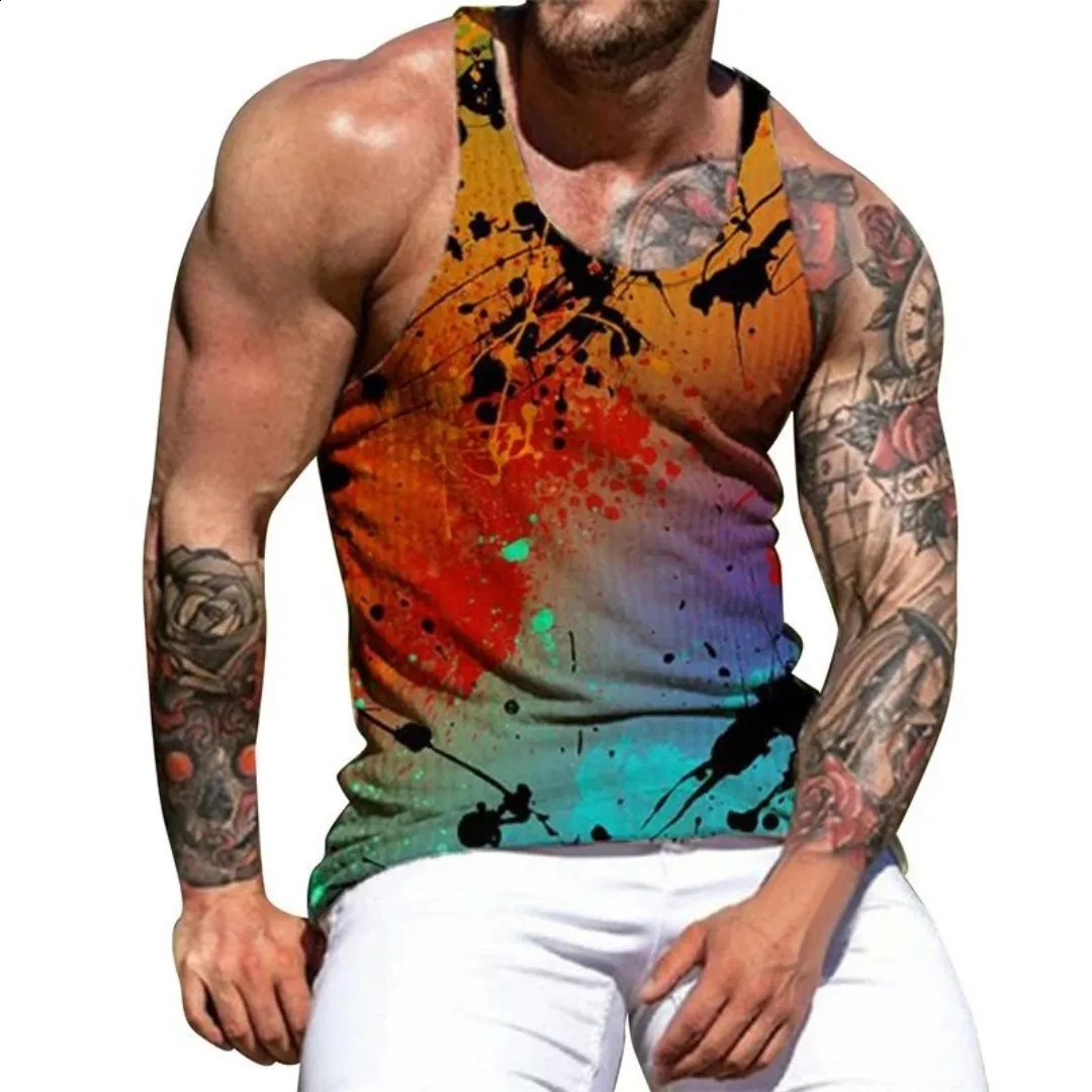 Summer 2025 Tank Top Comfortable 3D Printed Fashion Casual Cream Mens Panther Pajamas 250319