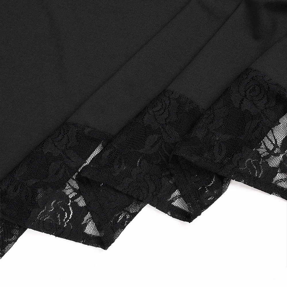 Gothic Black Skirt Womens A-Line Skirts Retro Irregular Lace Patchwork Hem Elastic Waist Half Skirts Femme Halloween Streetwear 250320