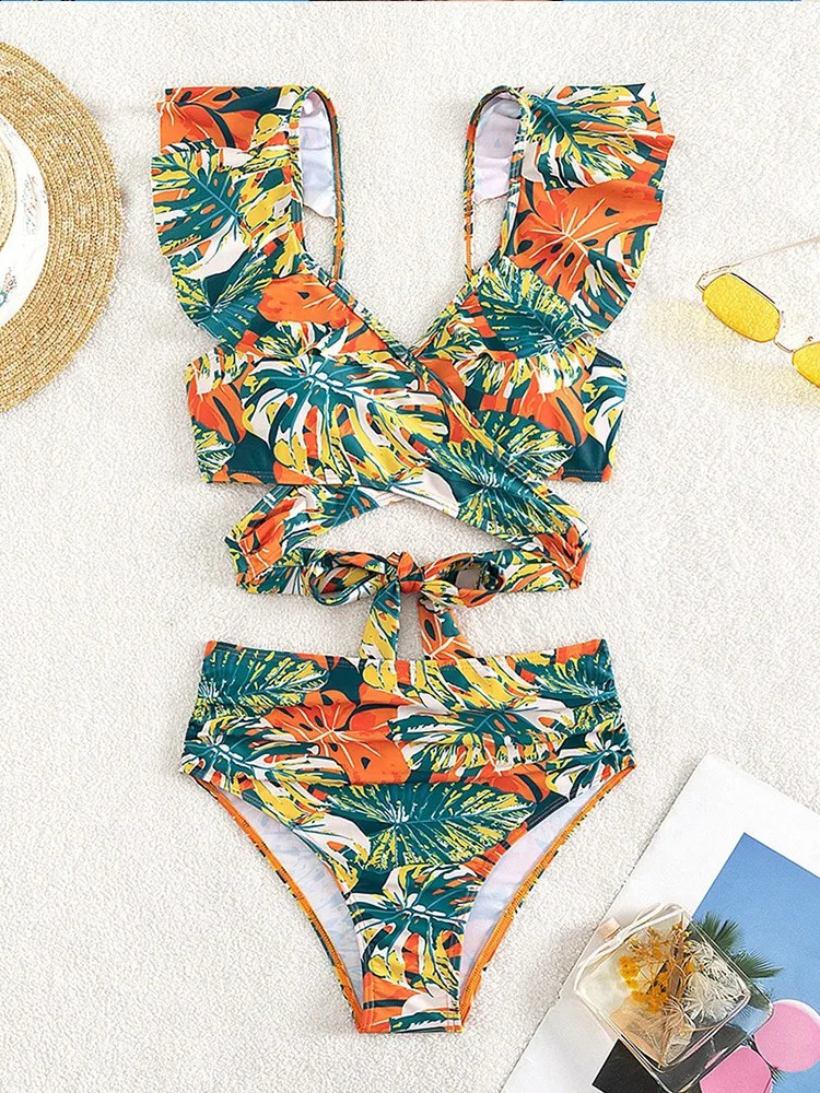 2024 Womens Printed Summer Push up Swimsuit High Waist Bikini 250319