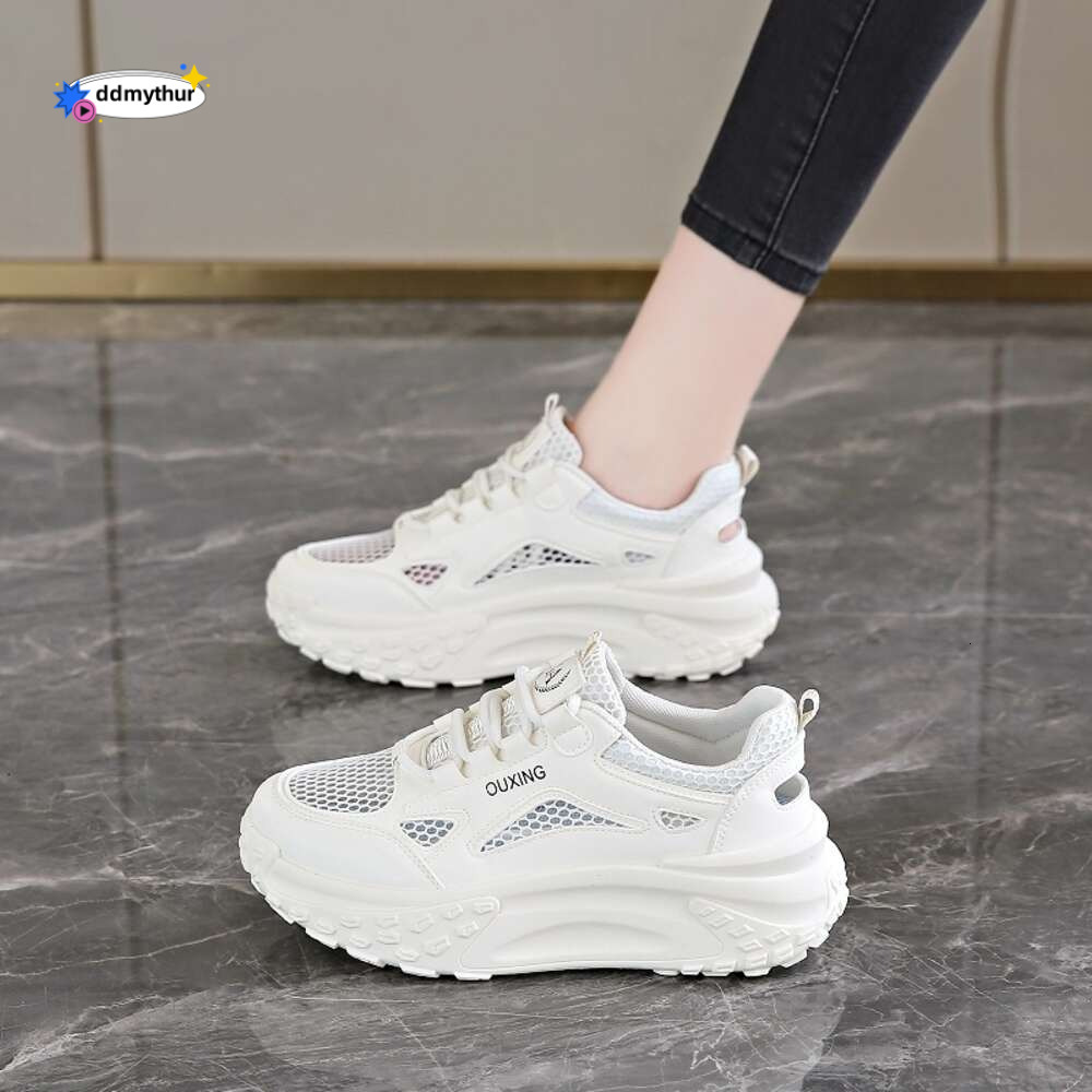CRLAYDK 2024 Summer Fashion Women's Chunky Sneakers Hollow Out Mesh Platform Lace Up Casual Dad Shoes Walking Nurse Tennis ddmythur