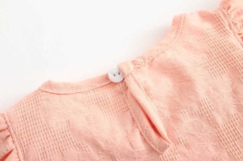 Ruffle sleeves lace flower summer childrens girls shirt top suede cotton baby shirt childrens clothing T-shirtT250320