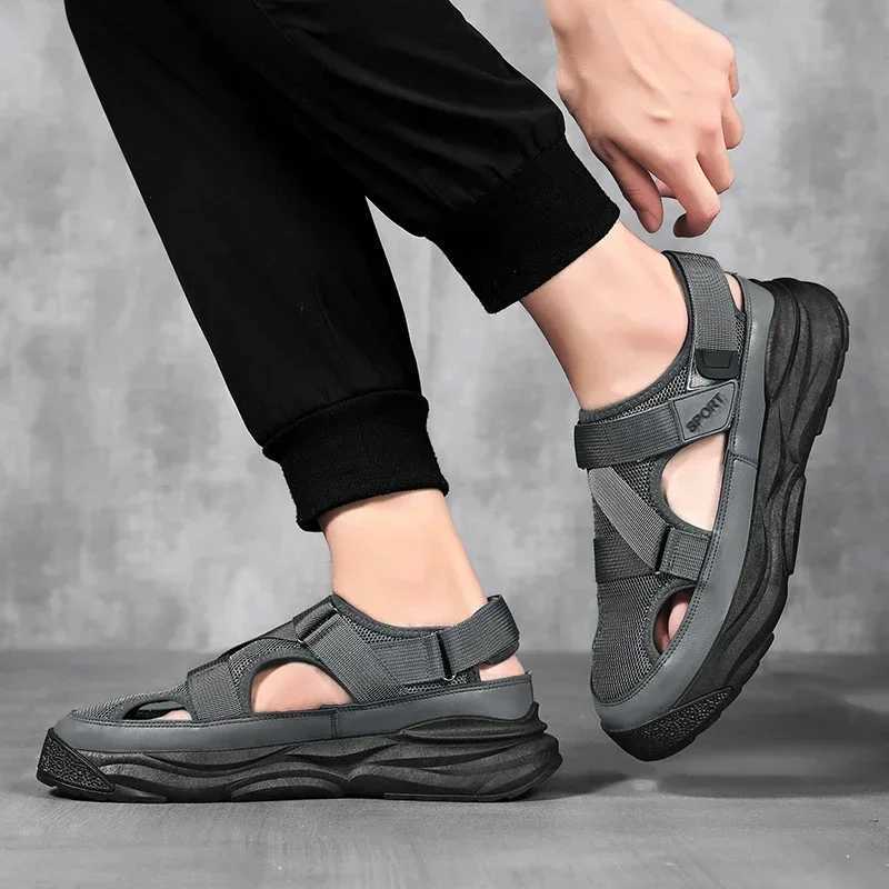 Fi Mens Sandals Summer Hollow Mens Casual Shoes N-Slip Platform Sneakers Mesh Versatile Breathable Running Sneakers Y250320