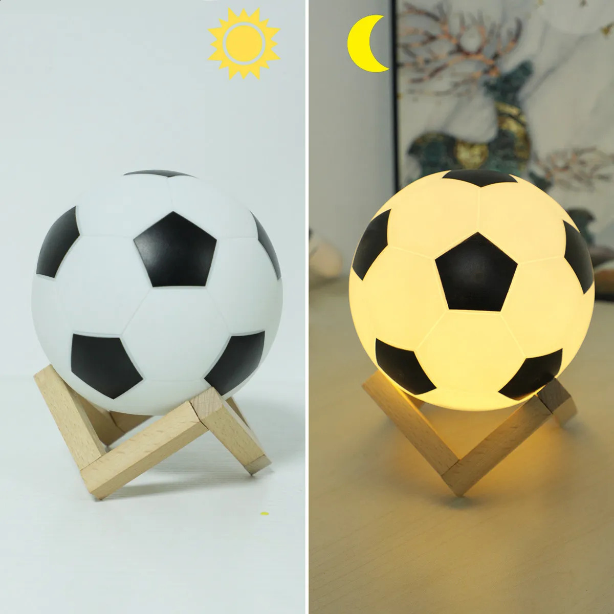 1pc 14cm/5.5in 3D Football Night Light Bedroom Desktop Decoration Soccer Lamp Battery Powered Perfect Gift For Teenagers Decor 250319