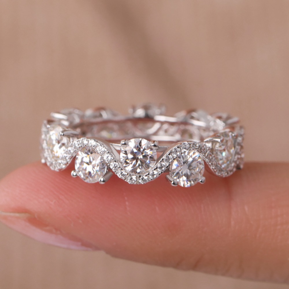 Luxury 4mm Moissanite Eternity Ring for Women 925 Sterling Silver Diamond Full Eternity Band Engagement Wedding Rings Jewelry