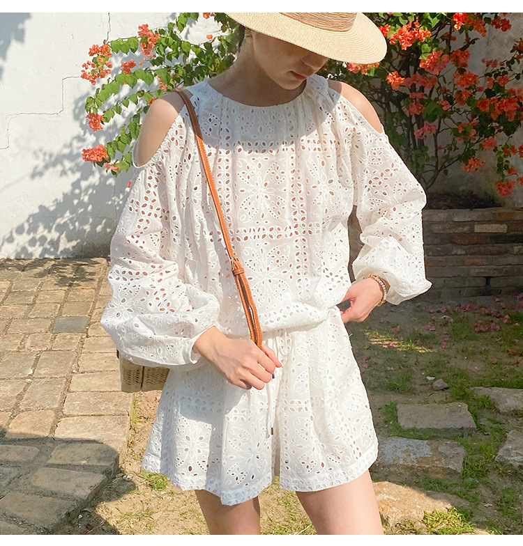 2025 Spring/Summer New Small Fragrant Style Celebrity Shorts Set Long Sleeve French Embroidered Top Shenzhen Nanyou Women's Clothing