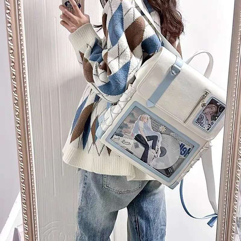 MBTI Y2k Cute Womens Backpack Lolita Jk Transparent Casual College Style Fashion Backpacks Kawaii Contrast Color Aesthetic Bags