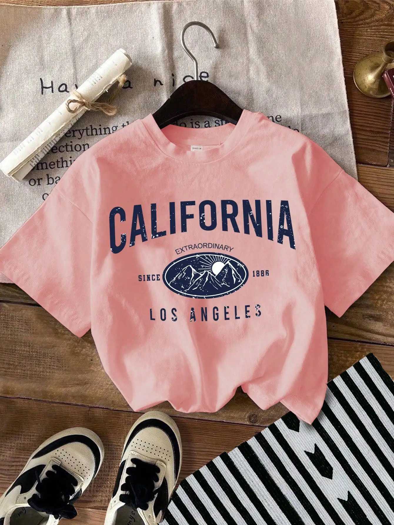 Tween Girl Casual Minimalist Letter Print Short Sleeve T-Shirt Suitable For SummerT250320