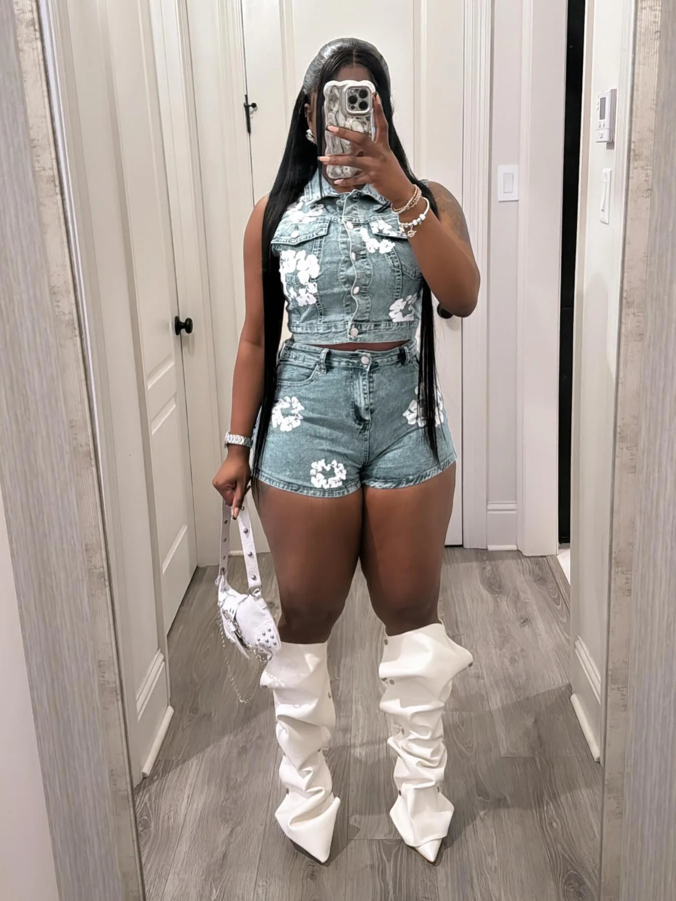 Streetwear Jeans Outfit Set Sexy Women Elegant Two Pieces Club Matching TopHorses 250320
