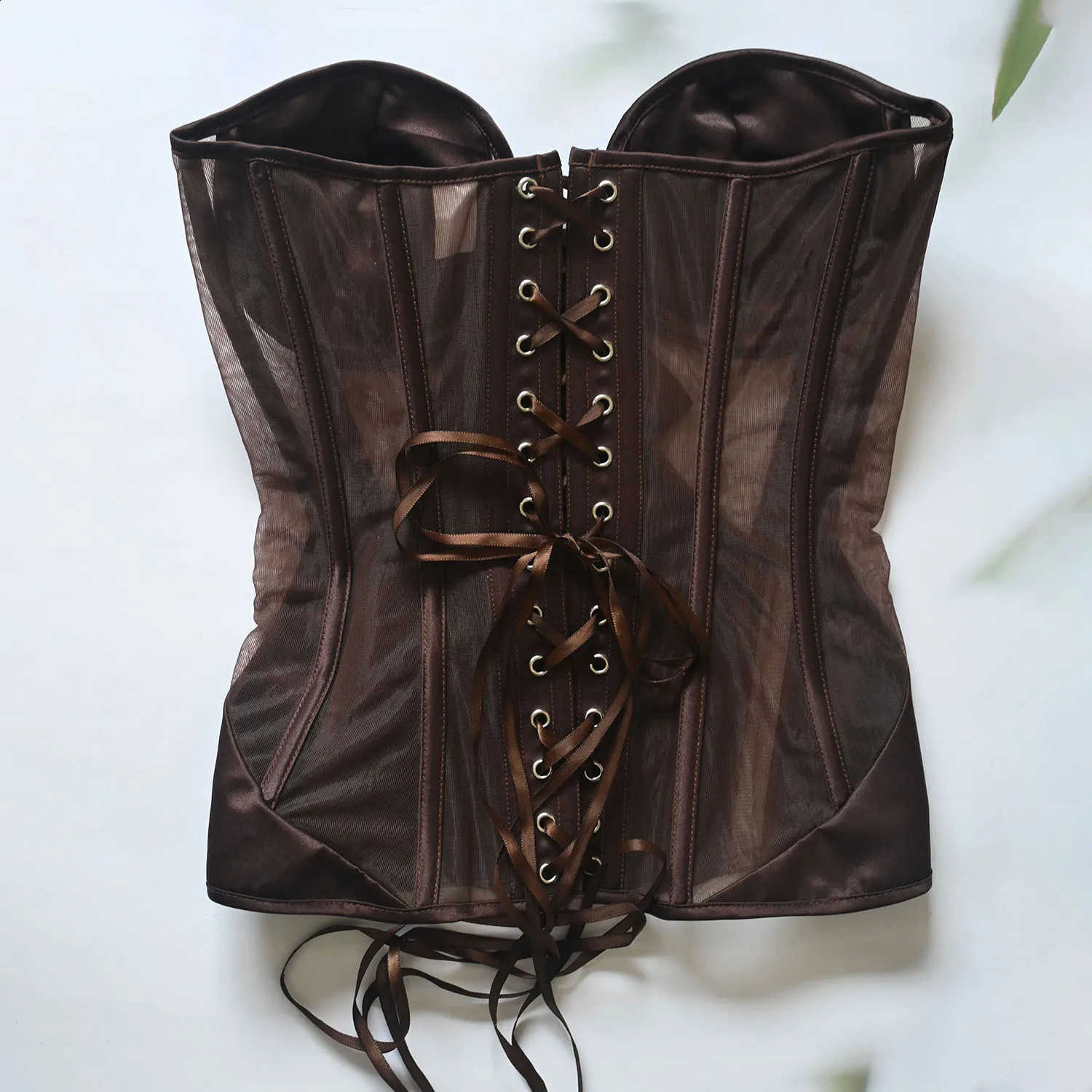 Women Tight Corset Bustier Overbust Cup Transparent Mesh Bodices Wedding Tops Lace Up Steel Boned Shaping Tops Waist Slimmer 250319