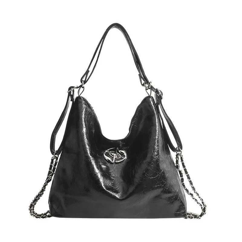 Large Capacity Crumpled Commuter Womens 2024 New Chain Backpack with Niche Design and Sensory Shoulder Tilt Y250319