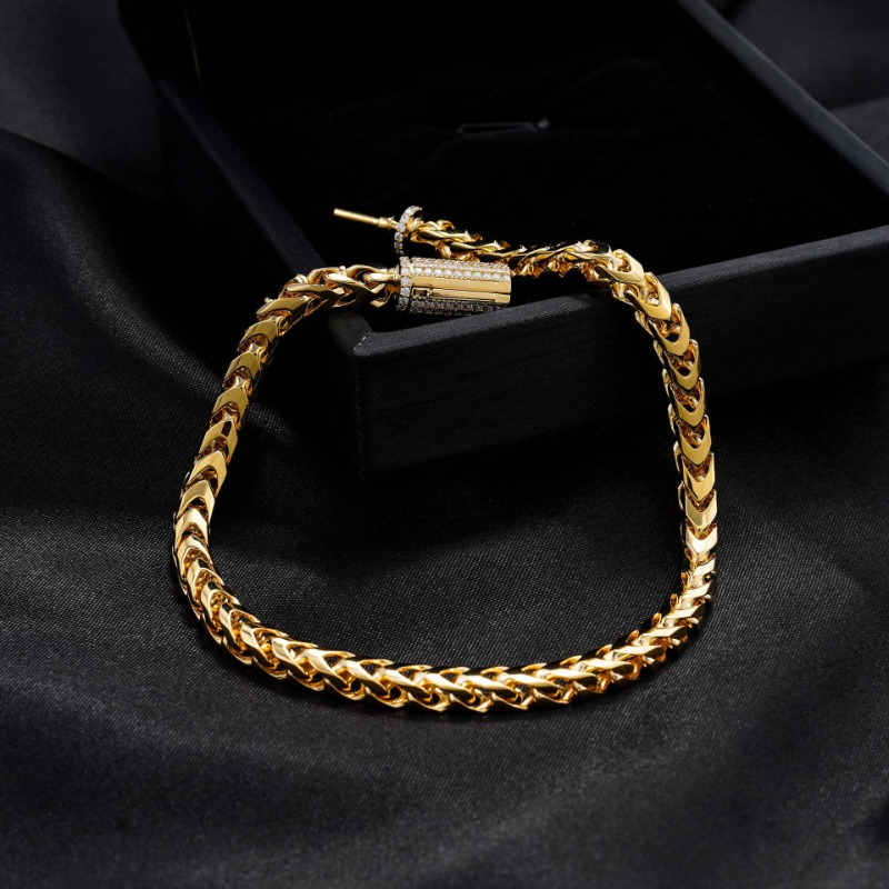 Hiphop 4mm Moissanite Franco Chain Bracelet for Women Men Iced Out D Color Moissanite Diamond Link Bracelet Bangle 925 Silver