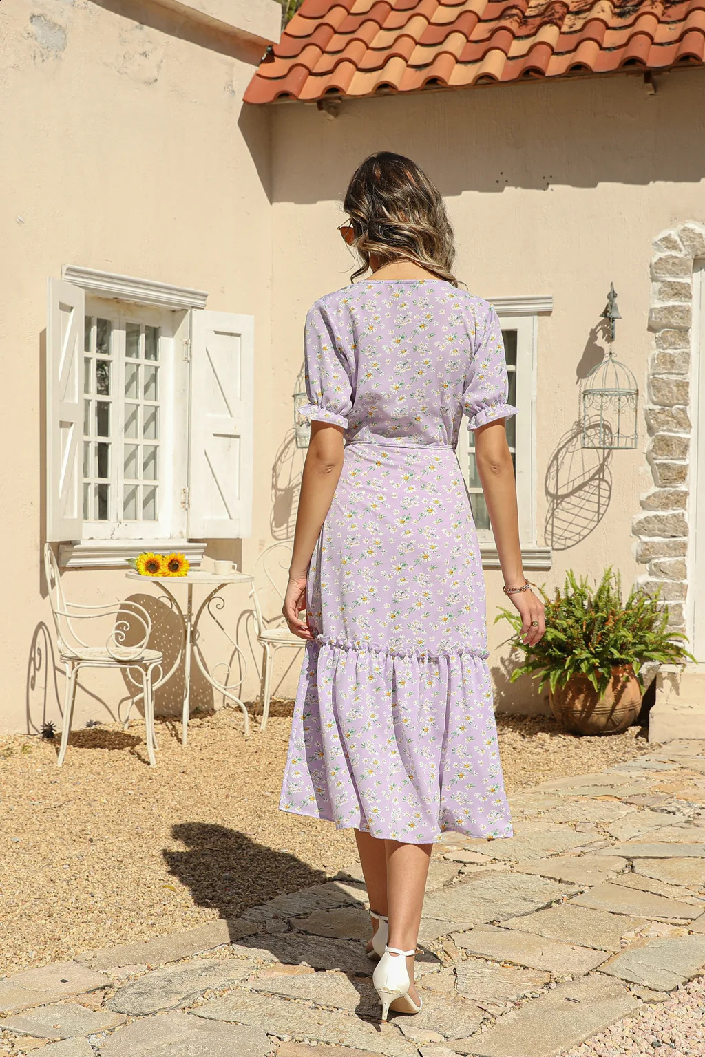 Womens Sexy V-neck Chiffon Print Dresses 250314