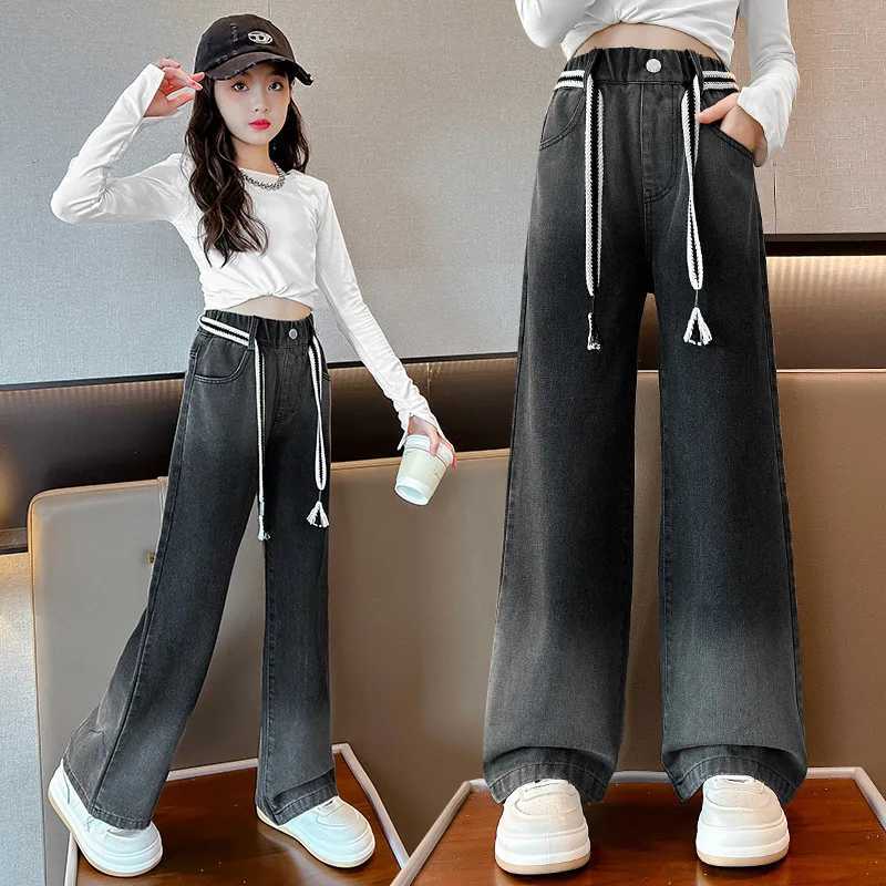 5 To 13 Years Teenage Girls Gradation Jeans Casual Wide Leg Pants Autumn Kids Clothes School Youth Children High Waist TrousersT250326