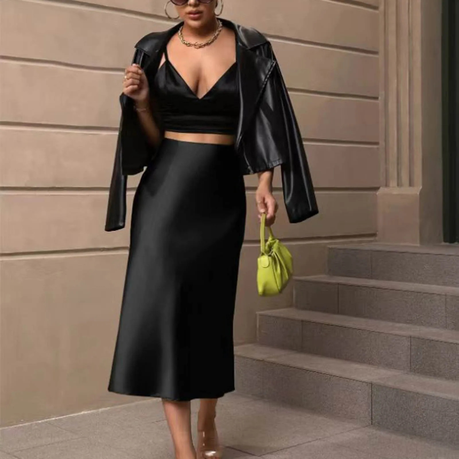 Summer Skirts For Women Womens Satin Slim Skirt Solid Color Mid Length Hip Fishtail Skirt Plus Size Women Clothing 250320