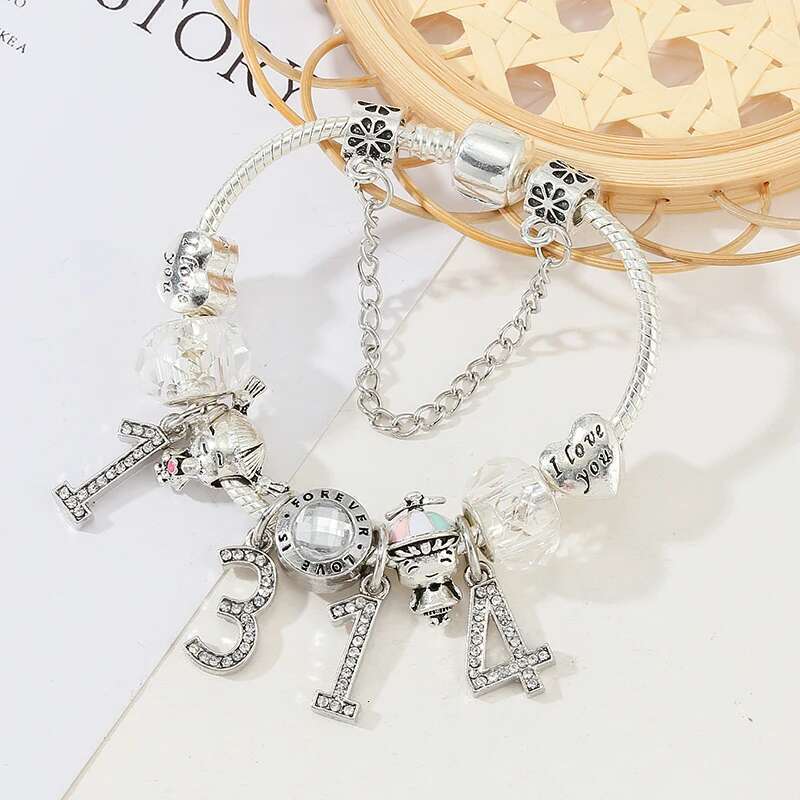 Romantic Boy Girl 1314 Beads Charm Bracelet With Snake Chain Brand Bracelet For Women Girlfriend Valentine's Day Jewelry Gift