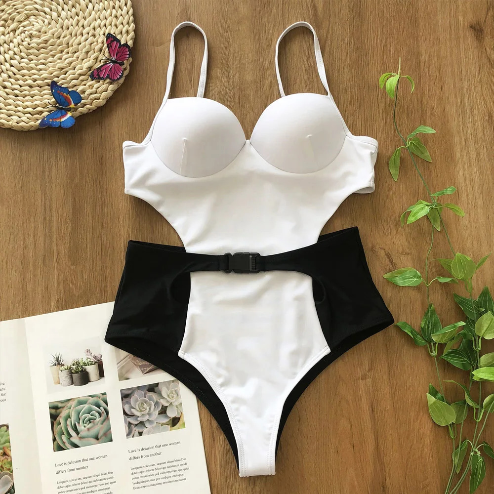 Vigoshely Sexy Push Up Swimwear Women Retro One Piece Swimsuit Female High Waist Belt Monokini Hollowed Bathing Suit Swim 250319