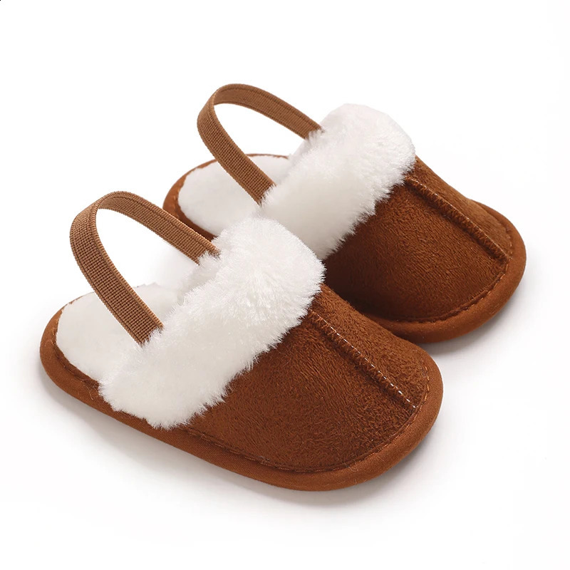 Toddlers Baby Boys Girls Fluffy Slides Soft Slippers Anti-slip Pre-walker born Plush Warm Floor Shoes Elastic Back Strap 250319
