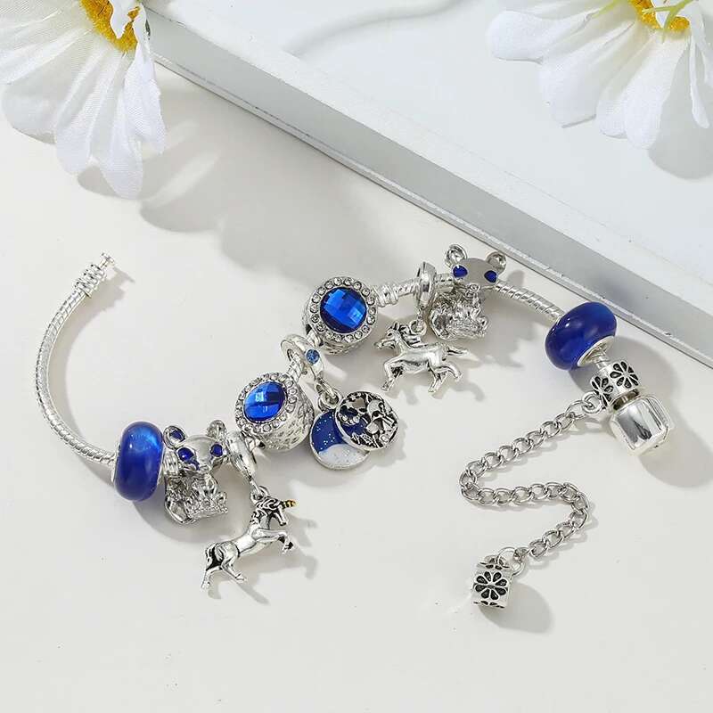 High Quality Crystal Charm Bracelets For Women With Blue Animal Fox Unicorn Beads Bracelets & Bangles Child Fashion Jewelry Gift