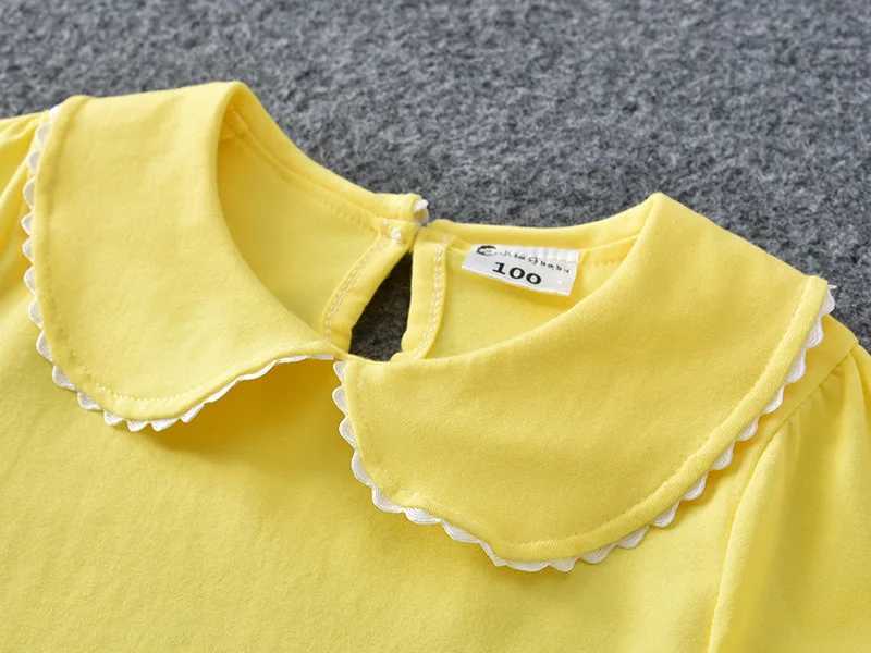 Girls T-shirt summer short sleeved cotton T-shirt Peter Pan collar baby and toddler shirt childrens top childrens clothingT250320