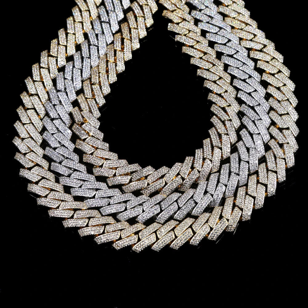 Big Heavy Hip Hop ice Men Boy Jewelry Micro Pave CZ Rose Gold Two Tone Color Rock Punk Ice Out Cuban Chain Necklace 19mm 250318