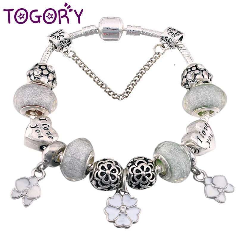 High Quality Charm Bracelets For Women With Flower Beads Fit DIY Brand Bracelets Bangles Valentine's Day Jewelry Gift