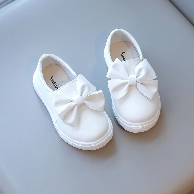 Children Leather Shoes Bowtie White Round Toe Autumn Slip-on Kids Casual Shoe Sweet Leisure Flexiable Comfy Girls Loafers 22-31 250319
