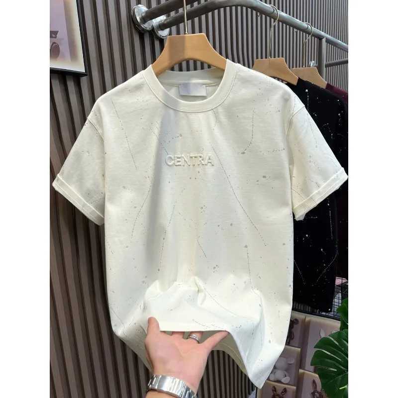 Fashion brand splash ink embroidered short sleeved T-shirt mens 2025 summer new fashion casual round neck half sleeved topT250319