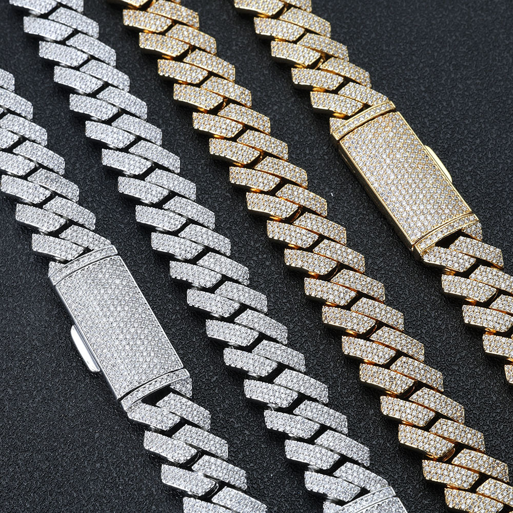 Classic Style 16mm Chunky Prong Cuban Link Chain cadena de cuerpo 18k Gold Plated Diamond Necklace Hip Hop Rock Jewelry