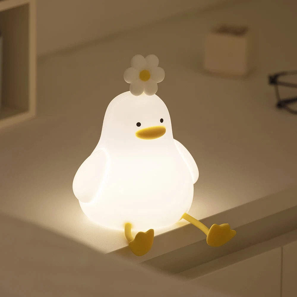 Cute Duck Led Night Light USB Rechargeable Nightlights Silicone Lamp Touch Switch Children Kid Bedroom Decoration Birthday Gift 250319