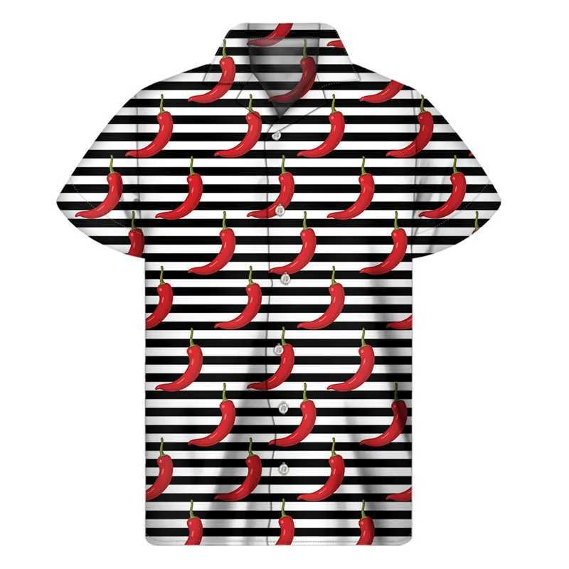 Mens Colorful Chili Pattern Shirt 3D Printed Pepper Hawaiian Shirt Summer Button Short Sleeve Top Street Collar Aloha Shirt M250320