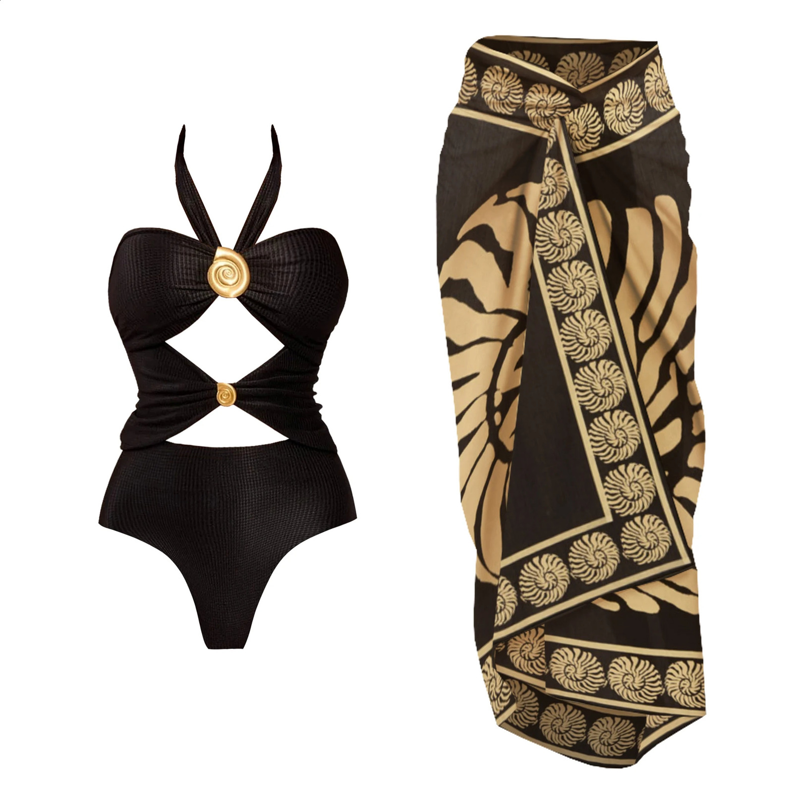 2Pcs Deep V One Piece Swimsuit Sexy Women Swimwear Shiny Star Bikini High Waist Biquini Female Swim Suit Bodysuit Beachwear 250319