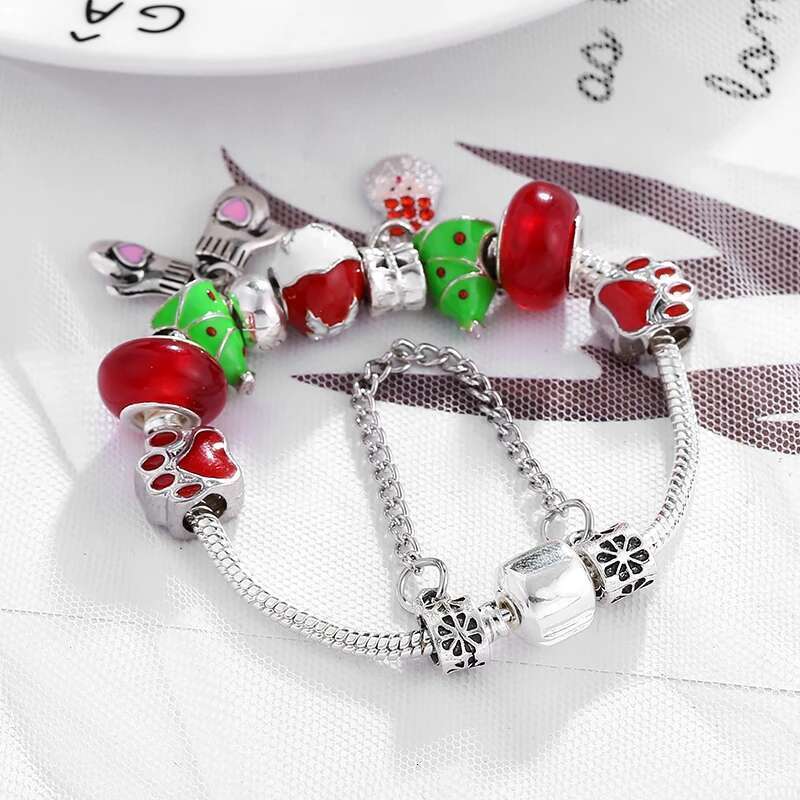 2024 Trendy Santa Scepter Pendant Charm Bracelets With Christmas Tree Beads Bracelets For Women Kids Xmas Jewelry Special Offer