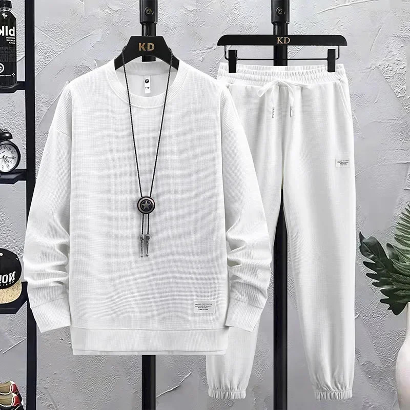 Mens Tracksuit 2 Piece Waffle Hoodie Sweatsuits Sets Athletic Jogging Suits Spring Autumn Casual Sports Suit Fashion Tracksuit 250319