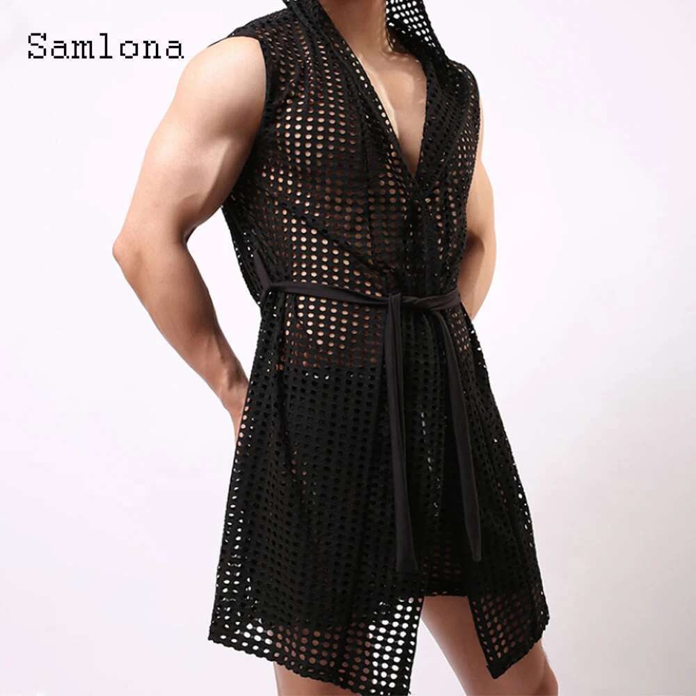 Men's sleeveless open top vest, long vest, European style, casual beach shirt, clothing, hoodie, open top, 2022