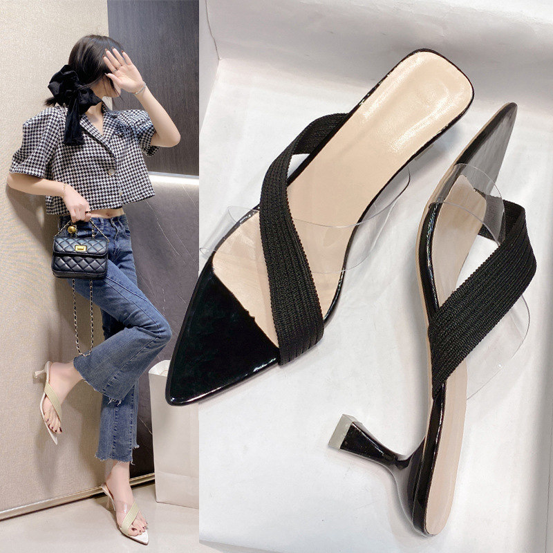 Open toed slippers free Shipping sandals Designer Fine heeled sandals Transparent high-heeled sandals Versatile women's outdoor shoes 2025 new