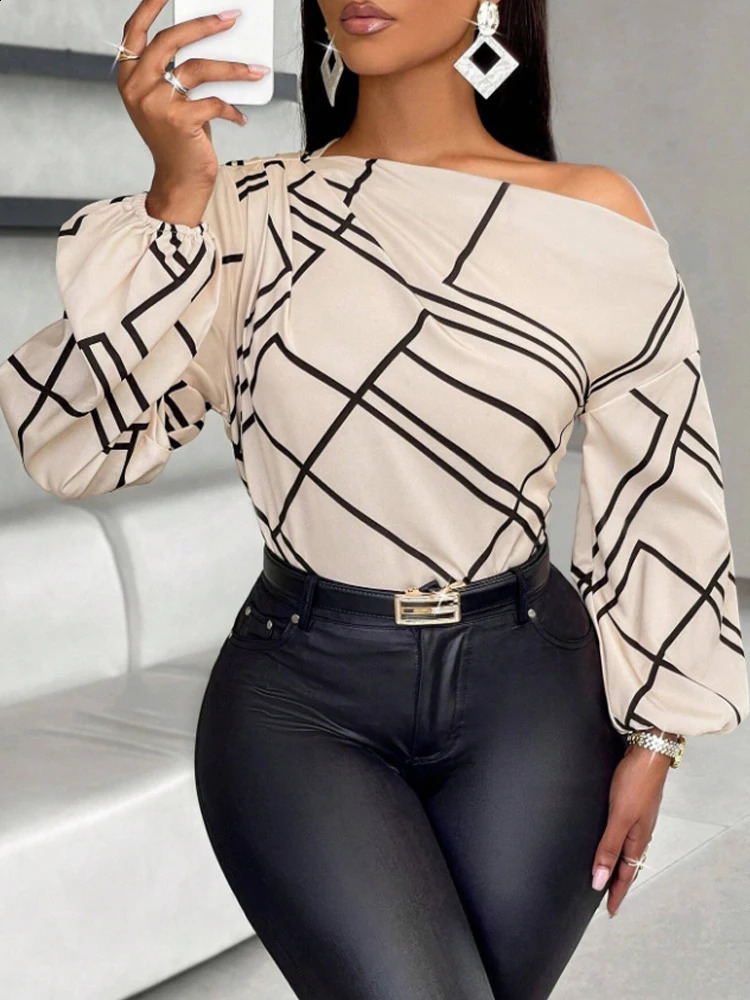Ladies receive elegant casual shirts with striped prints pleats and asymmetrical necklaces as a daily gift for spring summer 250319