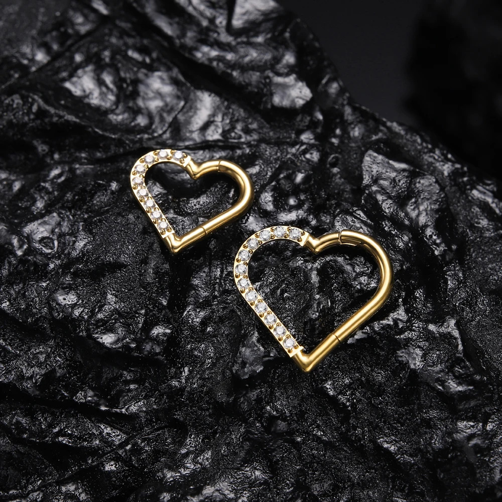 10Pc ASTM F136 Daith Heart Earring Hoop Cartilage Tragus Helix Rings Hinged Segment Hoop with Clear CZ 250228