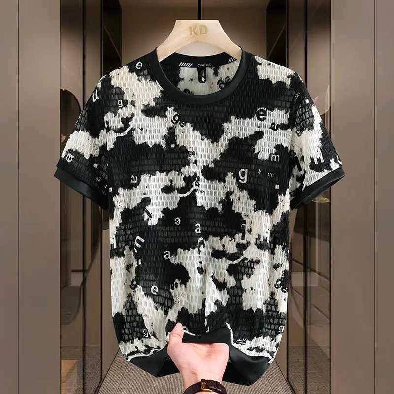 Fashion O-Neck Short Sleeve Printed Letter Tie Dye T-Shirts Men Clothing 2024 Summer New Loose All-match Tops Casual Tee ShirtT250319