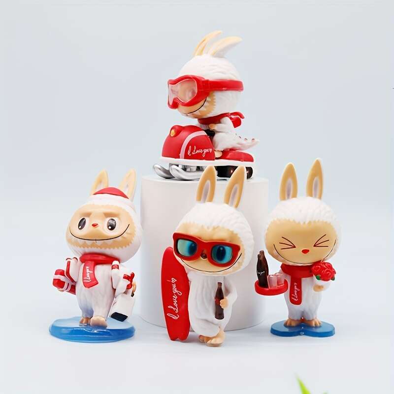 4pcs Labubu Series PVC Figures - Cute Anime/Cartoon Beverage-Themed Desk Ornaments, Mixed Colors, Perfect for Birthday Gifts & Collectible Toy Enthusi